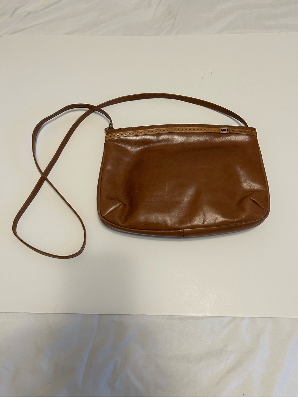 Vintage Kurt Geiger Small Minimalist Designer Brown Leather Crossbody Bag